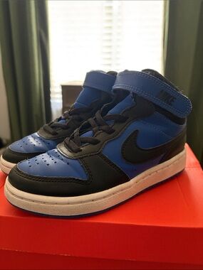 Nike Kids Blue and Black High-Top Sneakers with Strap